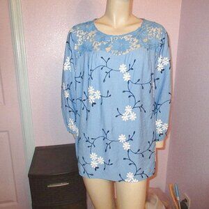 Anthropologie Kindred Blouse Top Size 2X Embroidered Tunic Crochet Floral Boho